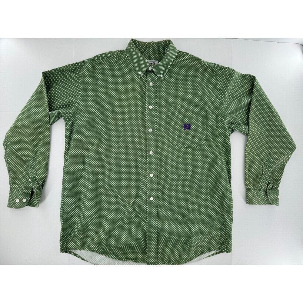 Cinch Button Up Shirt Size L Star Print Green Western Rodeo Dress Cowboy Cotton‌